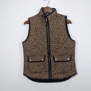 J. Crew BB392 Women's Animal Print Quilted Puffer Vest Snap Pockets Size S